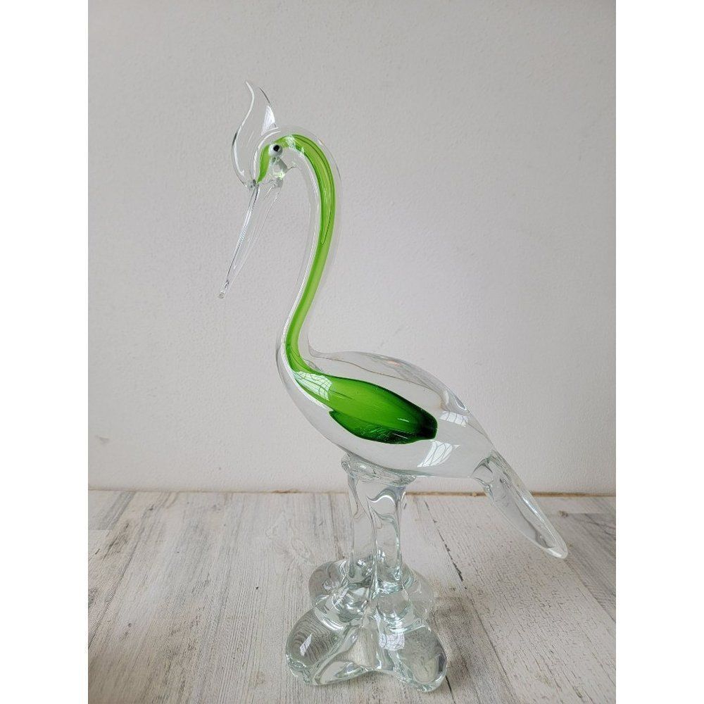 Murano‎ ? egret bird green glass art home decor figure collectible